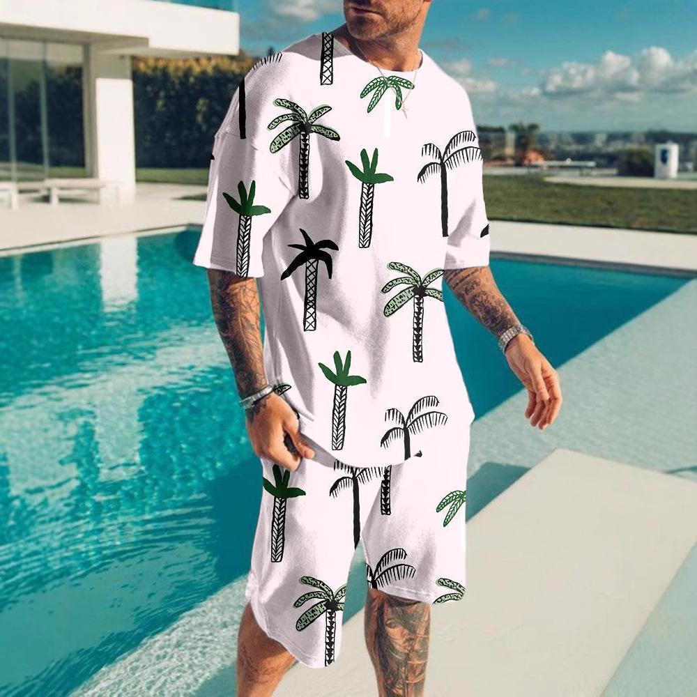 European and American summer new 3D digital print men's fashion casual set, T-shirt and shorts set