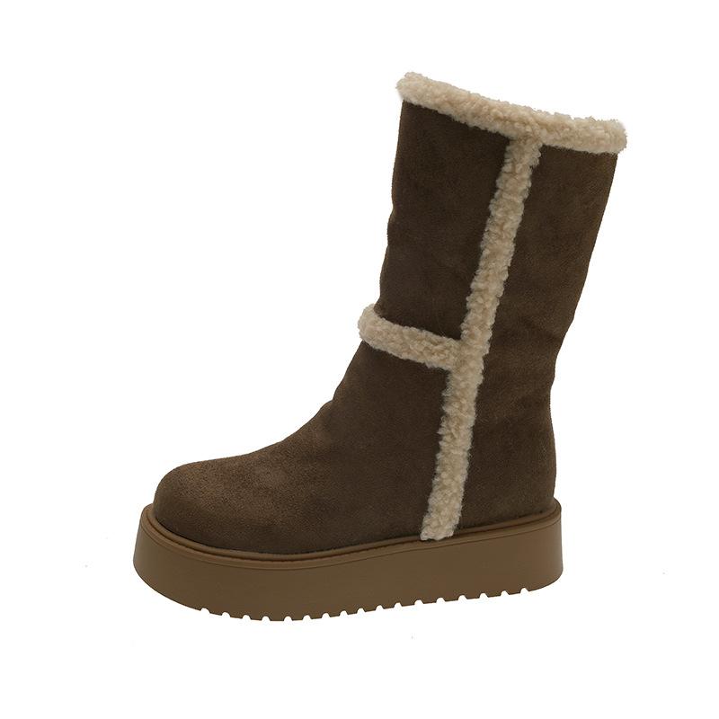 Women's thick-soled one foot stirrup mid-calf winter lightweight warm anti cold padded snow boots non-slip wear casual sneakers cotton boots