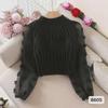 Petite Knit Sweater with Puff Sleeves & Mesh Splicing