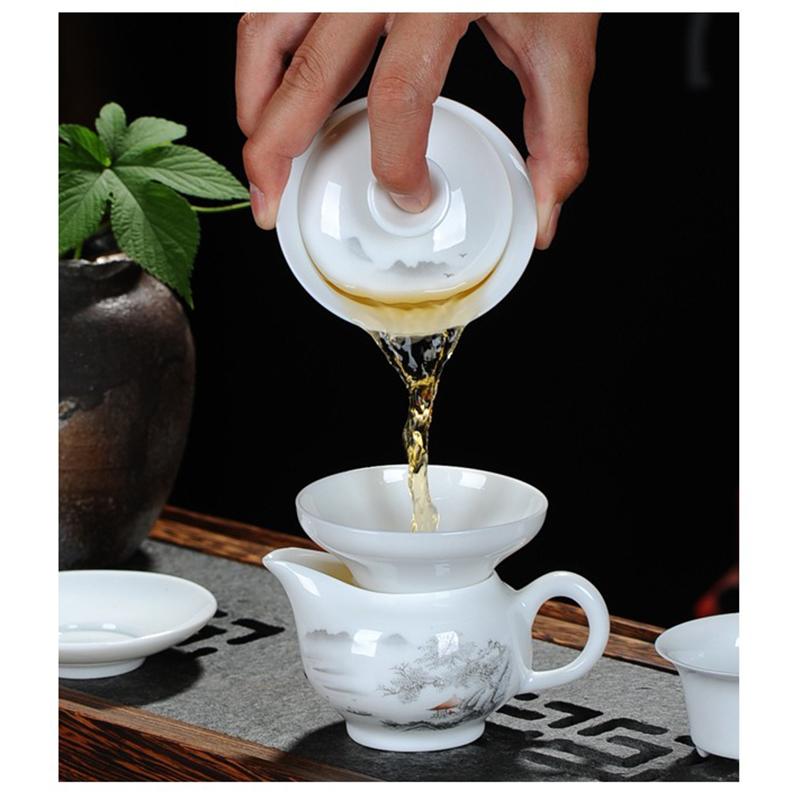 Set da Tè Kung Fu, Tazza da Tè in Ceramica, Set in Porcellana Bianca, Tazza da Tè Blu e Bianca, Coperchio, Ciotola, Set da Tè