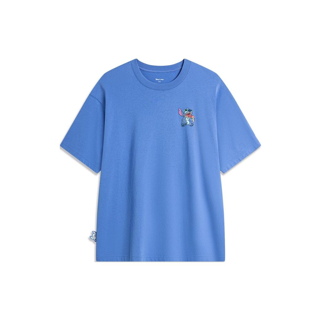 Li Ning X Disney Stitch Series Round Neck Pullover Casual Knit Sports Short Sleeve T-Shirt Men T-Shirt Rainbow-Blue ATSU159-5