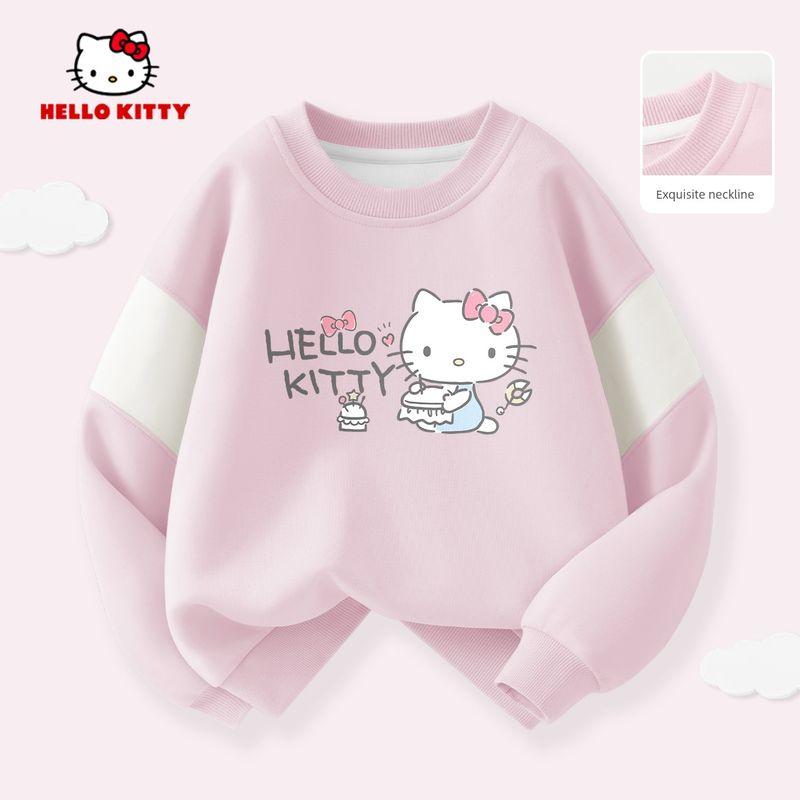 Весенний наряд для девочек Hello Kitty 2026 Новый комплект из двух предметов Детская одежда Стильный и модный Полный весенний наряд Tie Embroidery Falling Cherry Blossom Powder 130