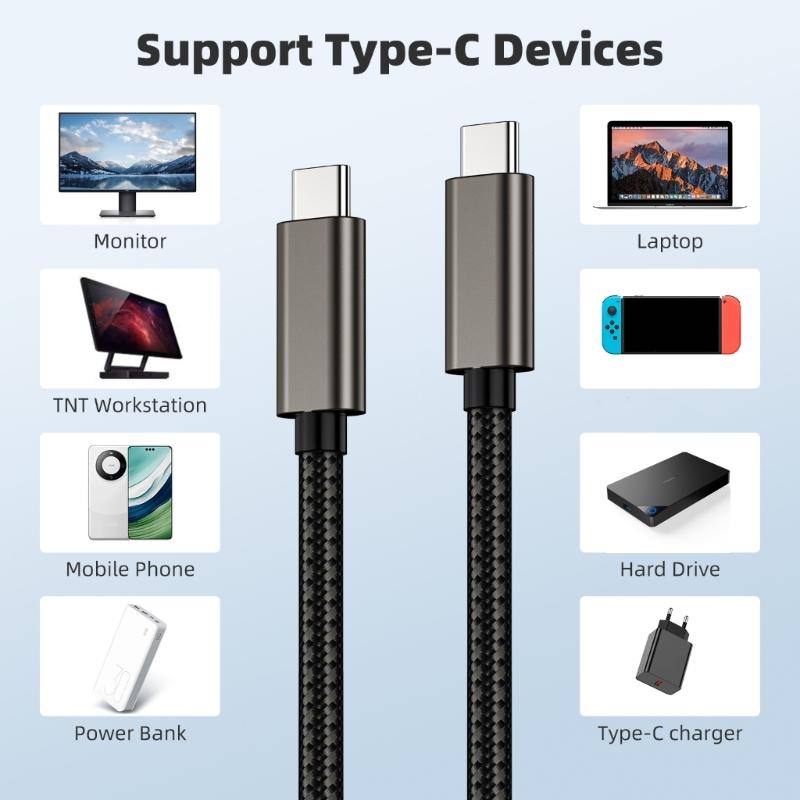 USB 3.2 Type C To Type C Cable 100W Fast Charging Cable 20Gbps Data Rate for Laptops Tablets and Smartphones