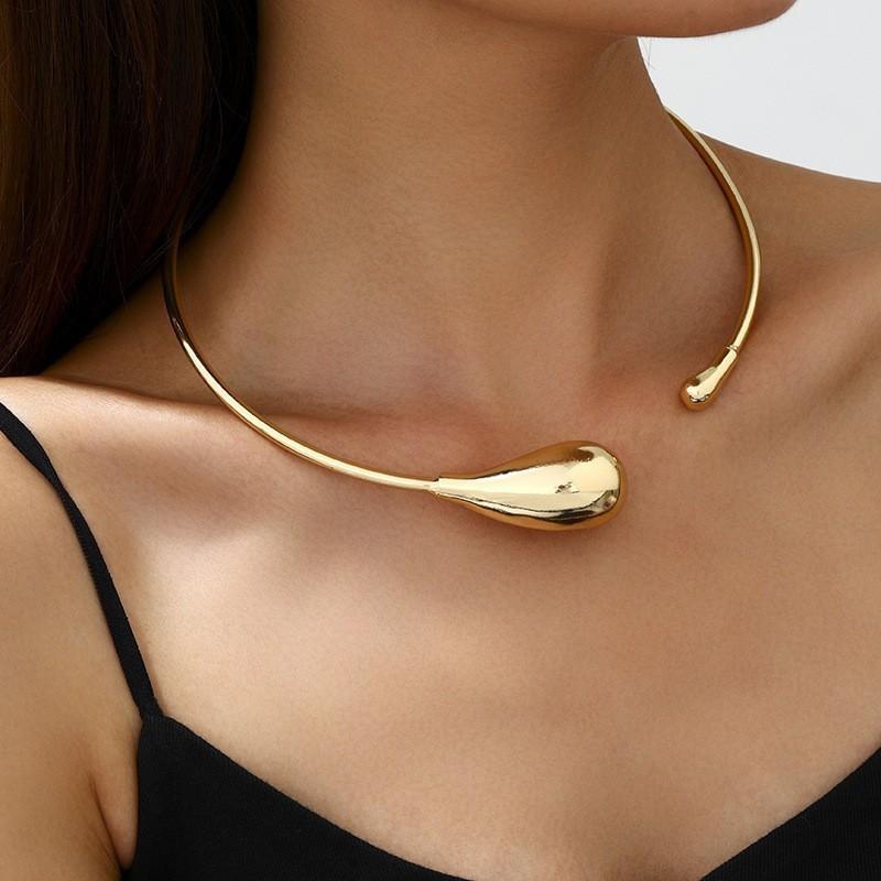 Fashion Choker Necklace, Gold Tone Large Teardrop Open Cuff Design, 12, 1414
