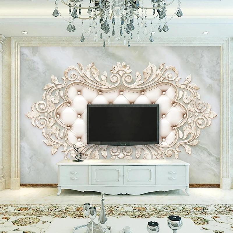 Europeiskt Marmor 3D Tapetmönster Mjuk Väska Väggmålning Tapet Vardagsrum TV Sovrum Lyxig Heminredning