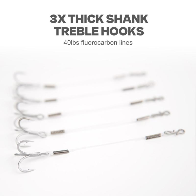 6/8/10cm Quick Snap Trailer Treble Hook 12Pcs Hook for Jig Head 40lbs Walleye Bass Fishing Tackle Accessories