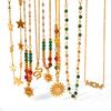 Natural Stone Beaded Titanium Steel Necklace with Sun and Star Pendant Women's Fashion Jewelry