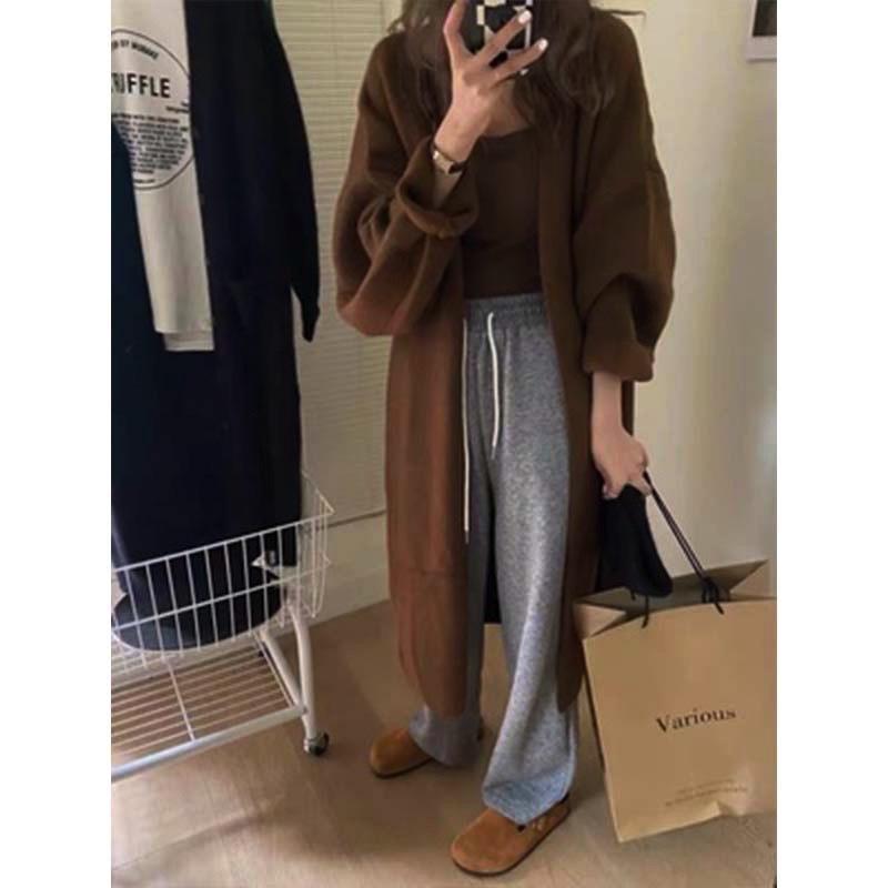 Soft Thickeing Coat Women Design Autumn Winter Long Knitted Cardigan Women Open Stitch Elegant Knitwear