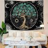 Rexful Baum des Lebens Wandteppich Grünes Wandbild für Schlafzimmer Spirituelle Ästhetik Sonne und Mond Wandteppiche Wandbehang Dekoration
