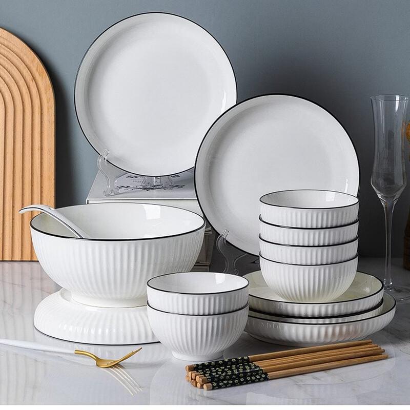 Black Line Underglaze Ceramic Dinnerware Set