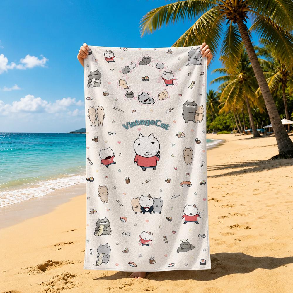 Pattern VintageCat Towel Towel Soft Pool Gift For Travel Gym Shower Cool Camping Quick Dry Sports Large Beach Towel