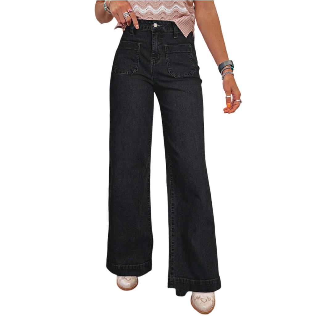 Dámské retro džíny s vysokým pasem, širokými nohavicemi a rovným střihem do ulice