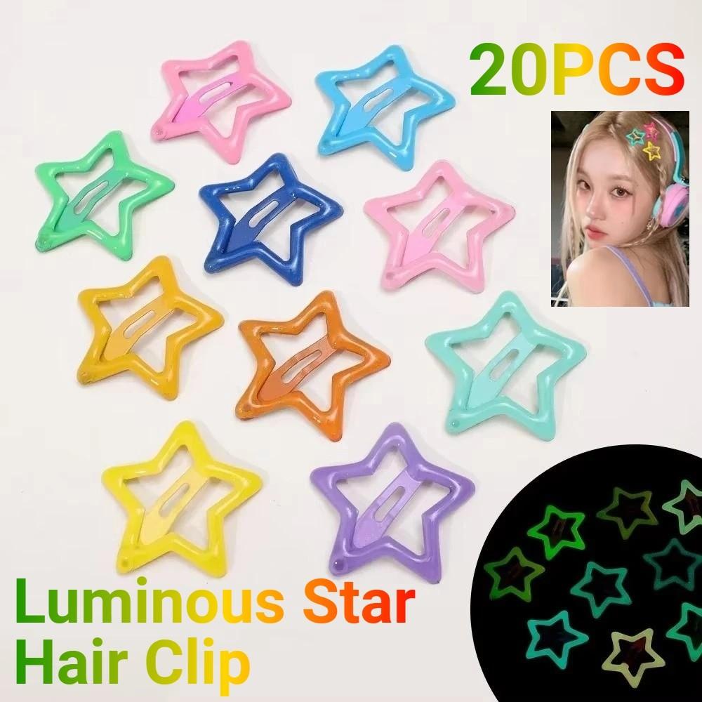 20Pcs Glow in The Dark Luminous Star Hair Clip Trendy Mini Luminous Barrettes Costume Dress Up