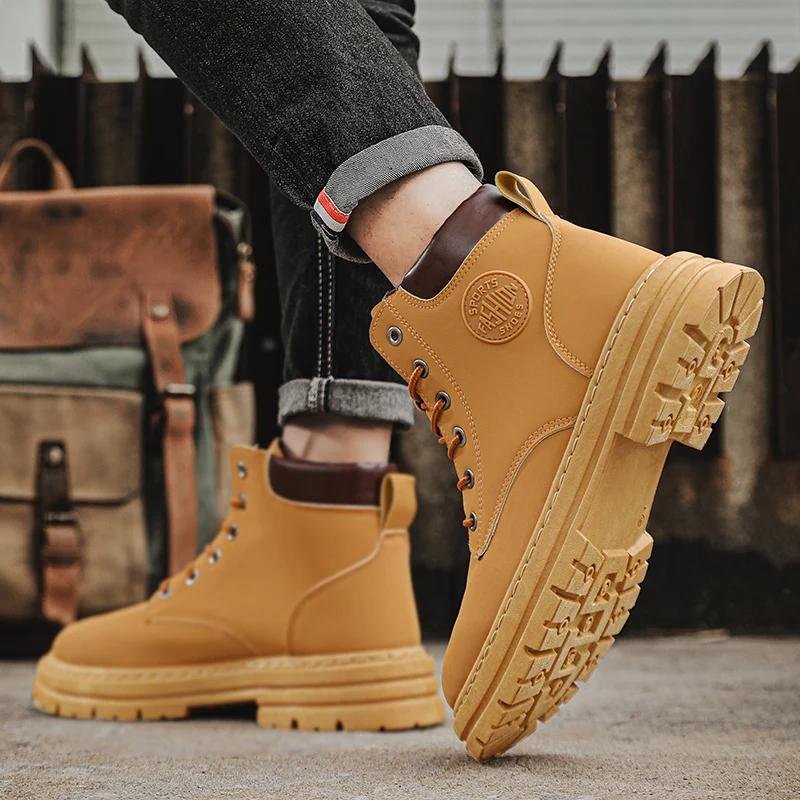 Men's High Top Versatile Casual Shoes Trendy New Outdoor Black Thick Soled Casual Motorcycle Boots New  Chelsea Boots Men