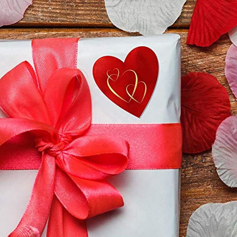 500pcs 1inch Red Love Shaped Stickers Roller Mother's Day Valentine's Day Sticker with Glittering Patterns Gift Decoration Label
