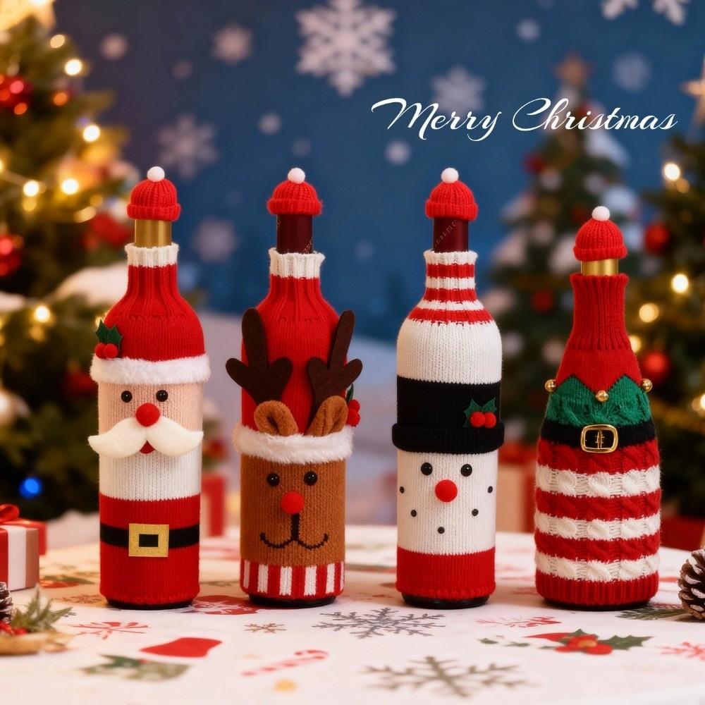 with Mini Santa Hat Wine Bottle Cover Knitted Holiday Decoration Holiday Atmosphere