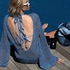 Knit Backless Beach Cover-up: European & American Style Pullover Bikini Outerwear