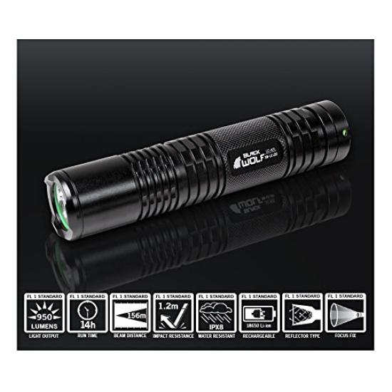 BLACKWOLF 950 Lumens Cree Rechargeable LED Compact and with Memory Ideal for Bicycles and and Waterproof with IPX8 18650 Battery LC-A31 XM-L2