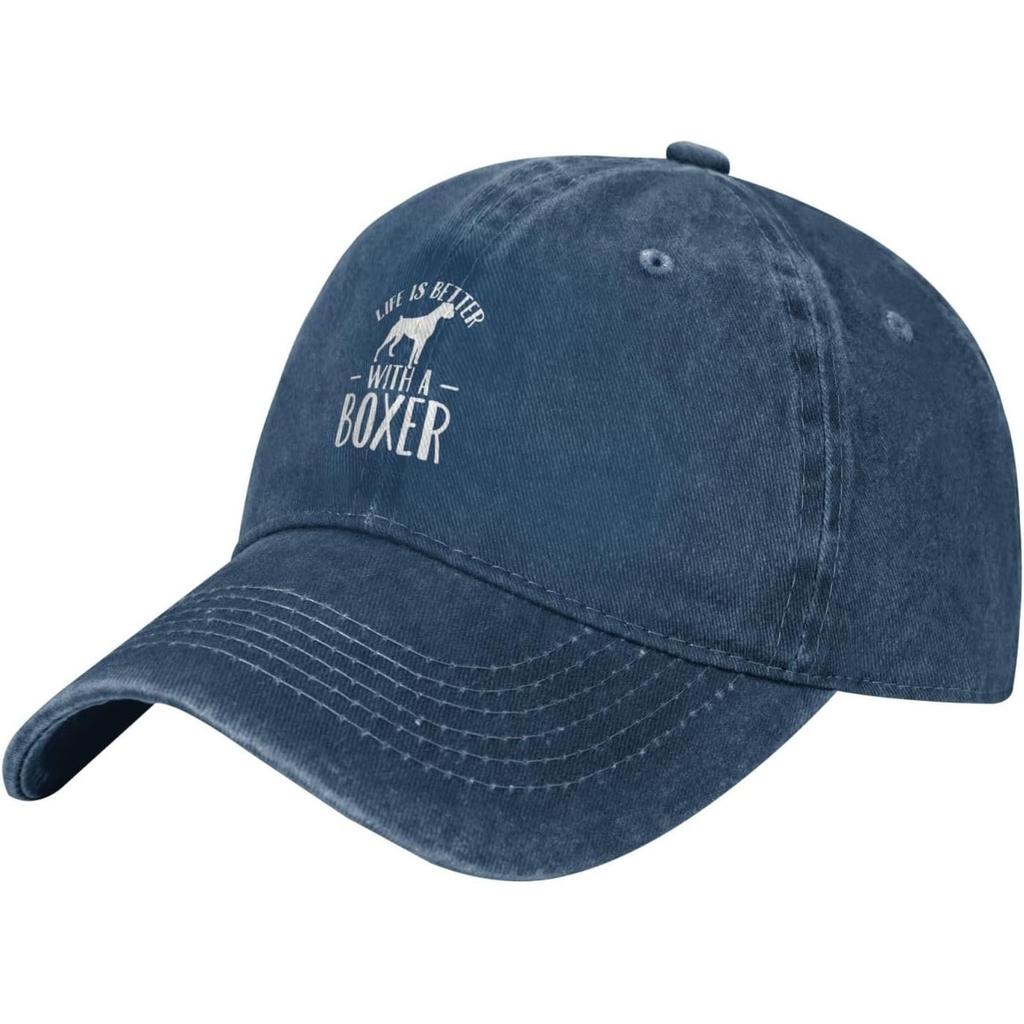 Boxer Dog Life Is Better Washed Baseball Cap Cotton Casual Adjustable Golf Hat Unisex