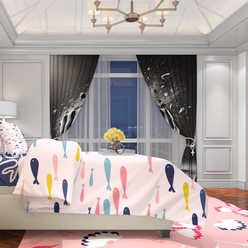 2Pcs- Large Fist - Printed curtain -100% polyester material, suitable for bedroom curtains and living room decoration;