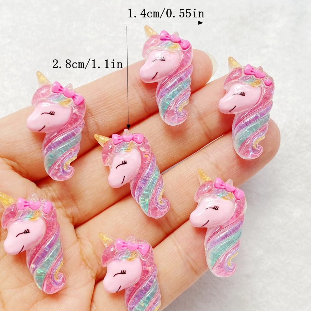 

10Pcs Cute cartoon shiny unicorn Flat Back Scrapbook Figurine DIY Bow Decor Accessories Crafts