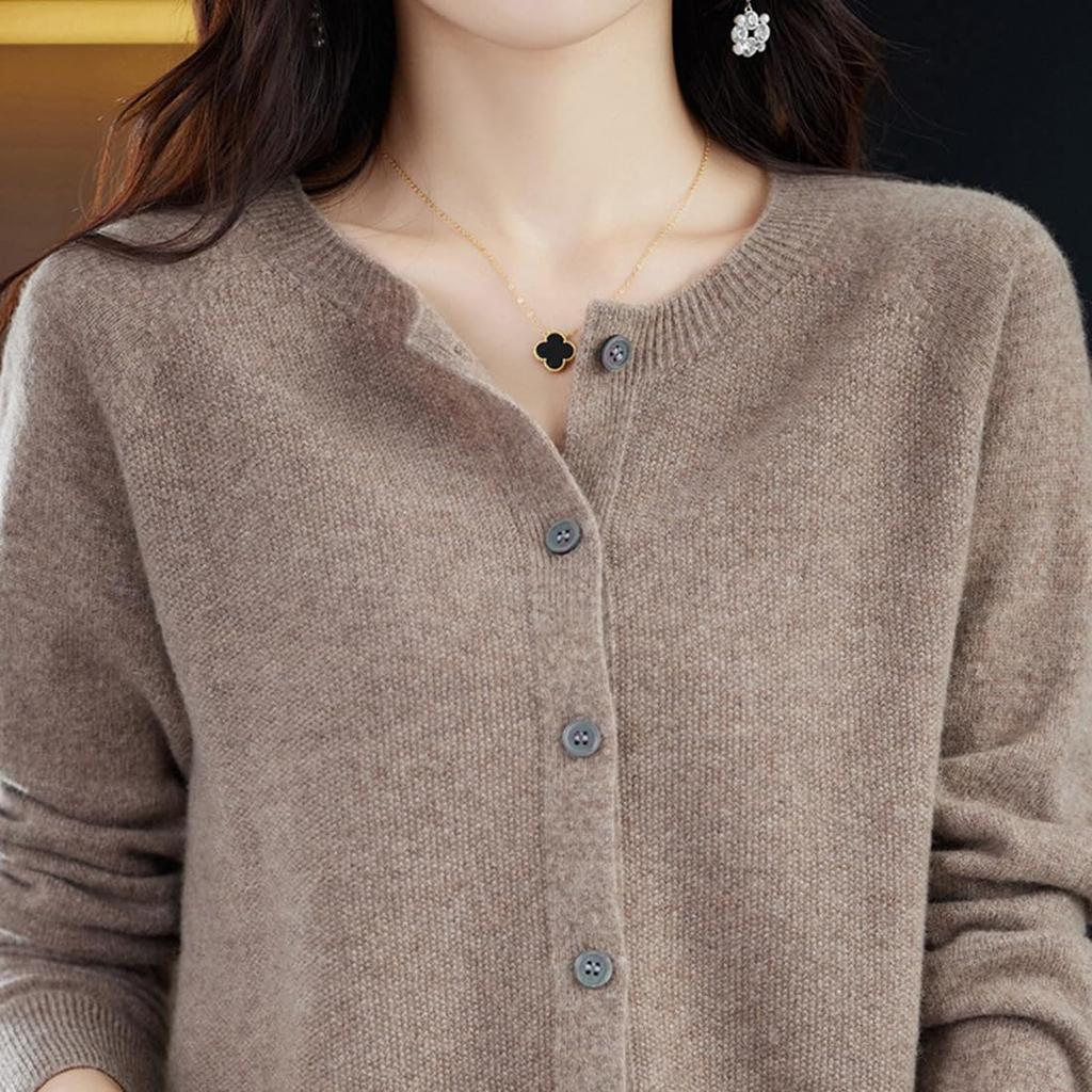 Autumn Knit Solid Long Office Plus Sizes [ODFMCE] Women's Cardigan, Color, Sleeve, Wear, Simple, Elegant, Stylish, (JP, Alphabet, M, Khaki)