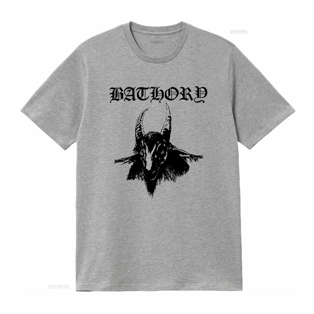 BATHORY Tričko s potiskem kozí hlavy Velikosti S M L XL XXL Barvy Bílá Šedá vintage Vyprané Lehce prodyšné Unisex designové oblečení