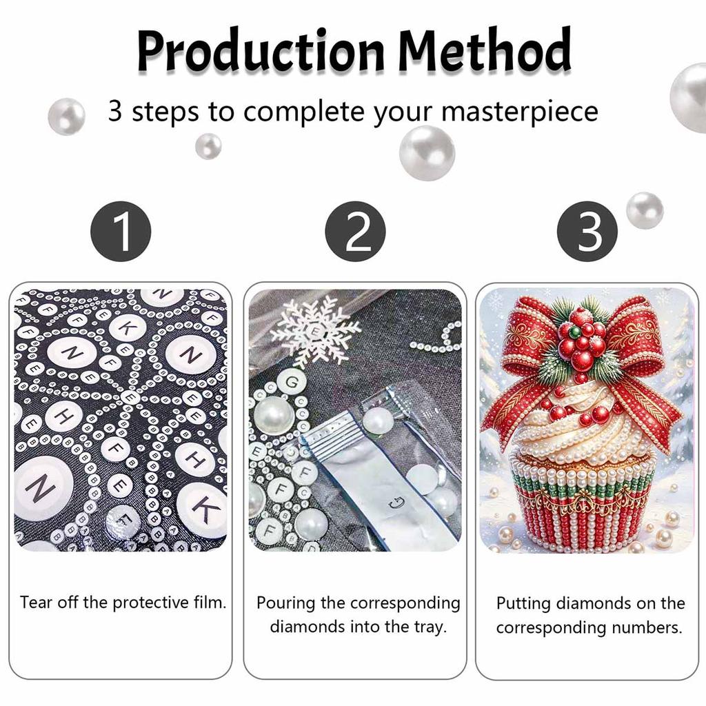 Christmas Pearl Painting Kit Handmade DIY Home Decoration Painting Cupcake Red Bow Holly Berry Winter Holiday Ornament Artwork