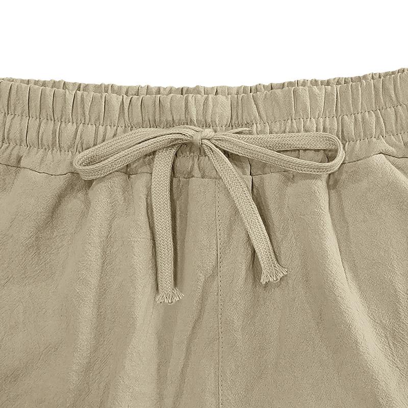 Herren Kordelzug Elastischer Bund Caprihosen Imitation Leinen Locker Mehrfarbig Atmungsaktiv Sommer Freizeit Verkürzte Hosen