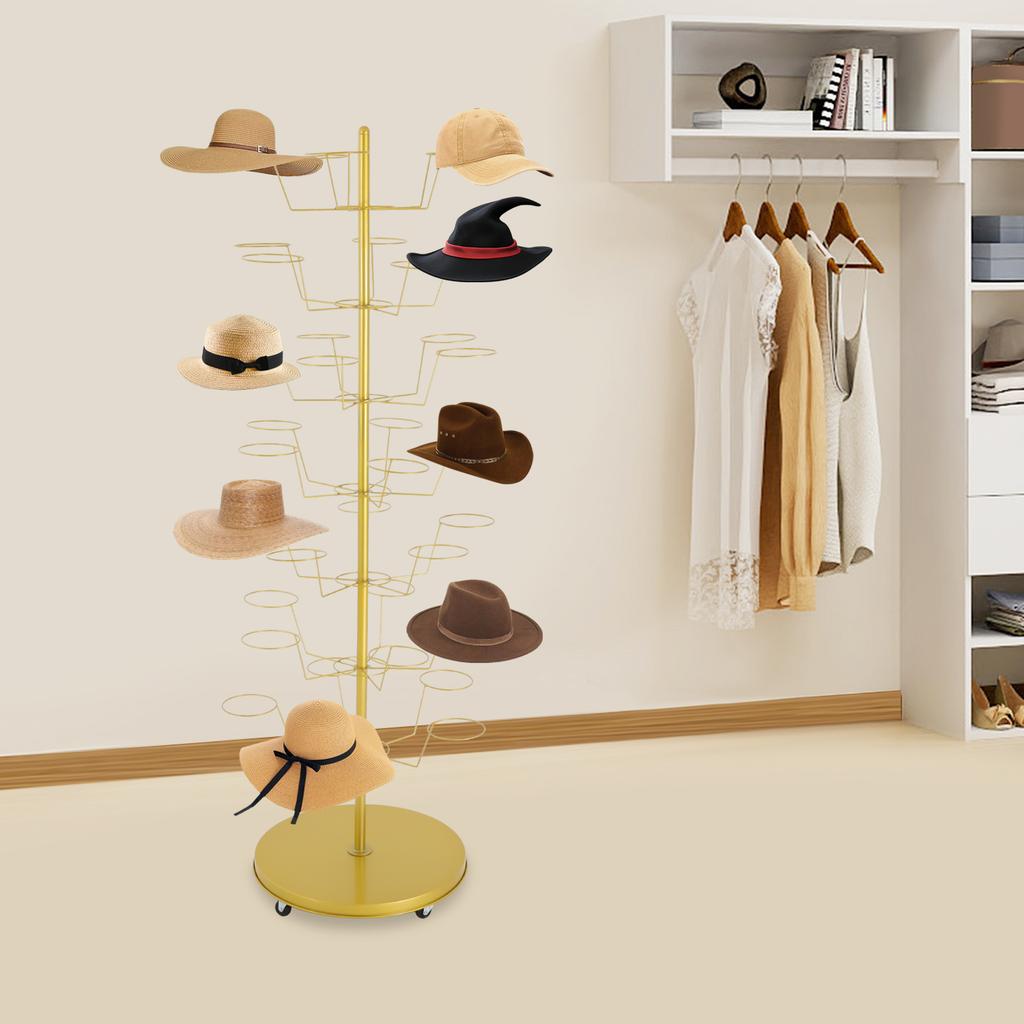 7-Tier Golden Hat Wig Display Stand, Freestanding Multi-Tiered Hats Racks, 22 In Wide 65 Inch High Storage Organizer for Retail