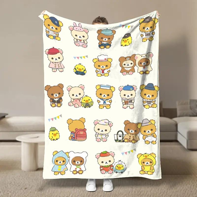 Anime Cute Cartoon R-Rilakkuma Flannel Blanket Fluffy Children and Adults Sofa Plush Bedspread Throw Lunch Blanket for Sofa Bed