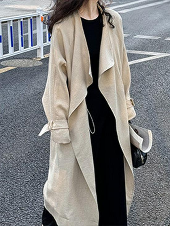 Luxi Women's 2024 Autumn Slimming Trench Coat with Stand Collar & Drawstring