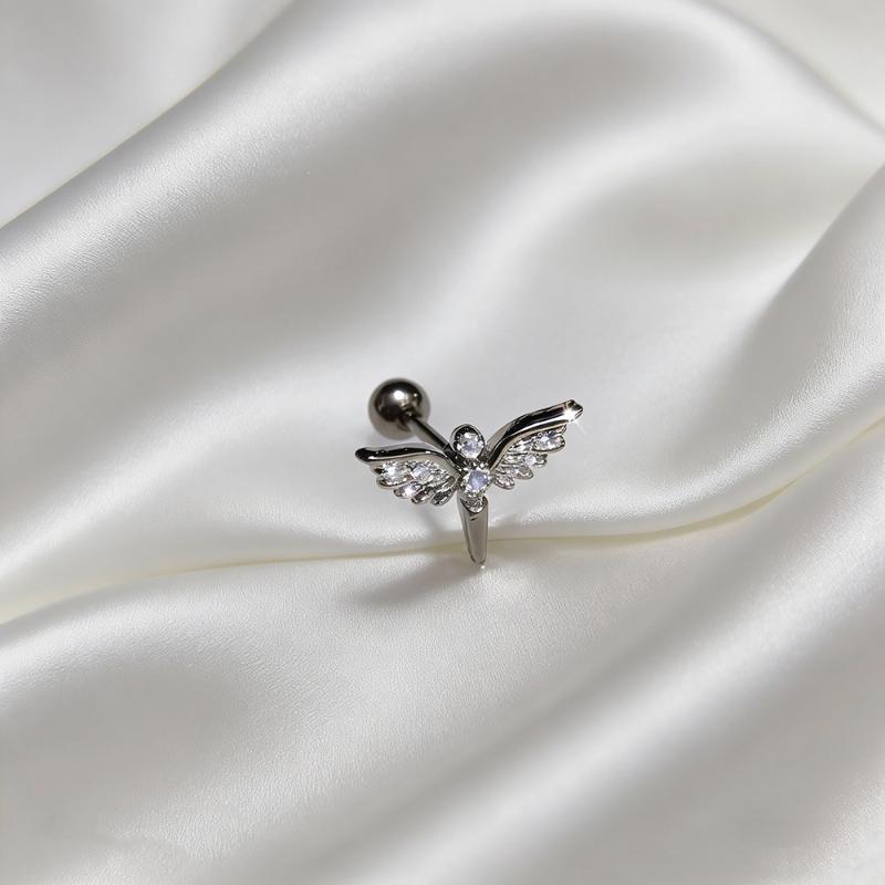 

New 1PC Shiny Zircon Stainless Steel Wing Ear Bone Nail Y2K Fashion Cartilage Stud Earrings For Women Jewelry
