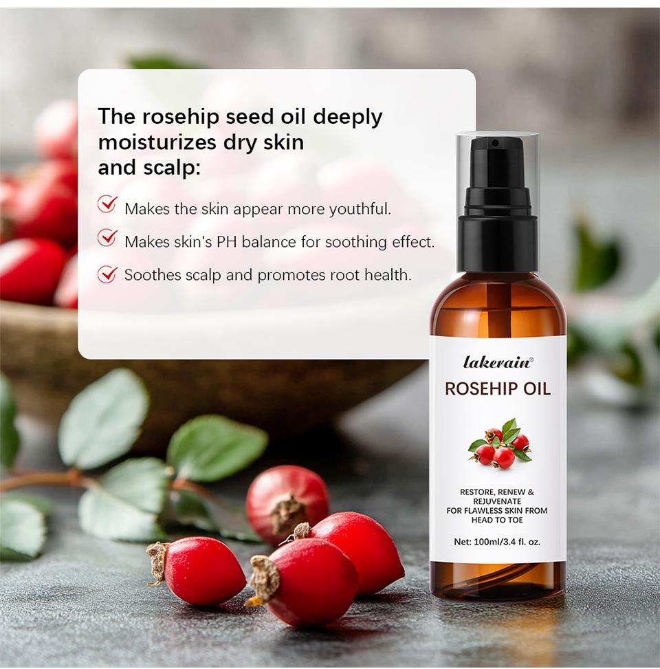 Organic Rosehip Oil Rose Hips Face Oils 30ml Fast-Absorbing Skin Care Moisturizer Face Oil Organic Rosehip Seed Oil Essence