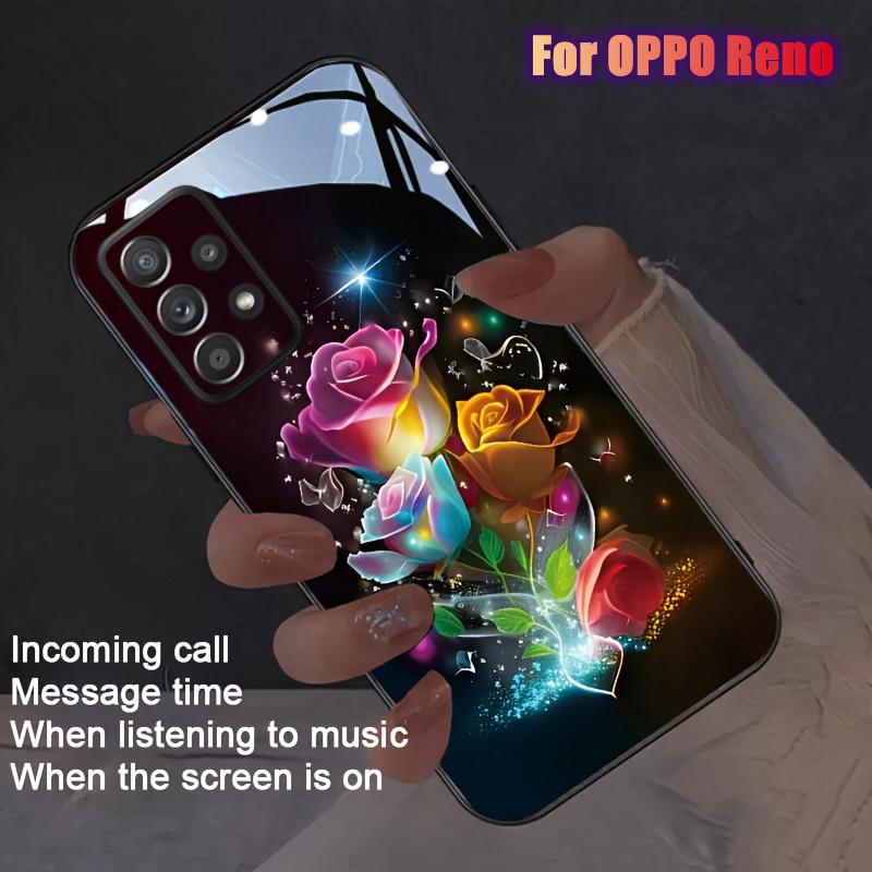 

Светящийся чехол для телефона OPPO Reno 14 14F FS 13 12 11 15 10 Pro 4G 5G Z со светодиодной подсветкой Цветок Роза , задняя крышка с подсветкой из закаленного стекла OPPO Reno 12Pro 5G