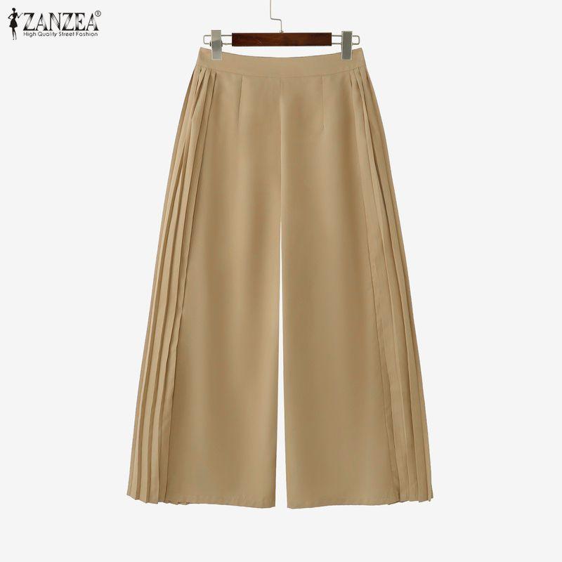 ZANZEA Pantaloni larghi e larghi da donna, casual, tinta unita