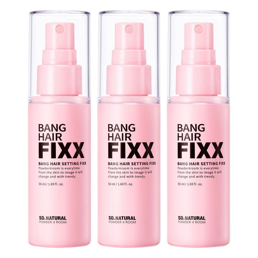 So Natural Powder4Room Bang Hair Setting Fixer 50ml x 3ea - Strong Hold Styling Mist for Smudge-Proof & Long-Lasting Bangs
