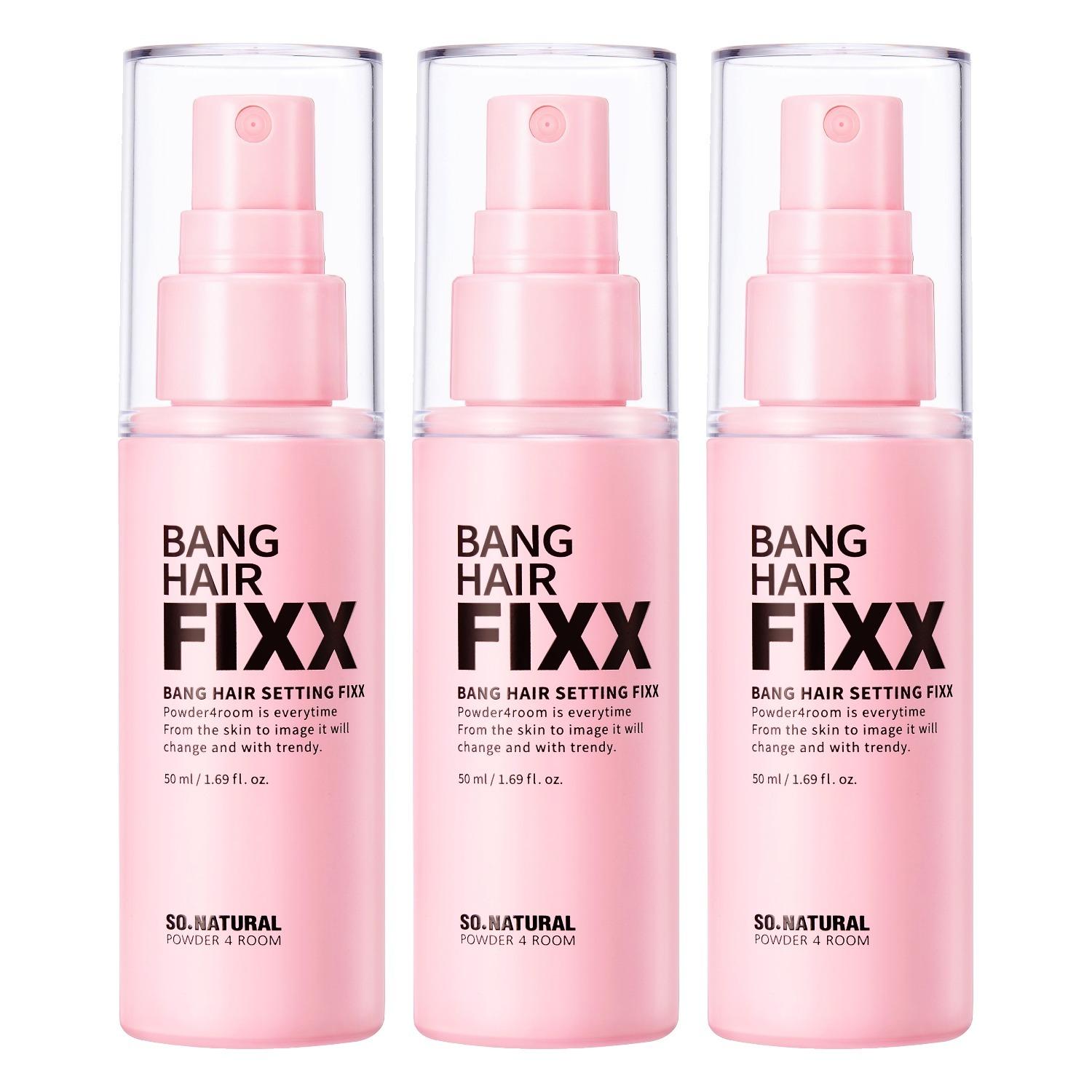 So Natural Powder4Room Bang Hair Setting Fixer 50ml x 3ea - Strong Hold Styling Mist for Smudge-Proof & Long-Lasting Bangs