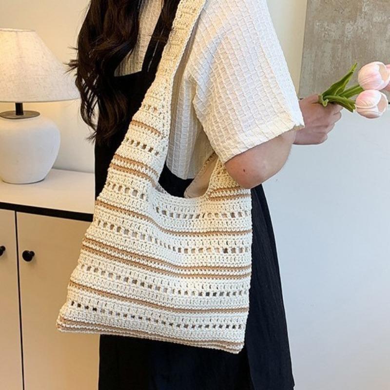 Large-capacity commuter woven bag women's summer new hollow knitted bag slack shoulder beach bag
