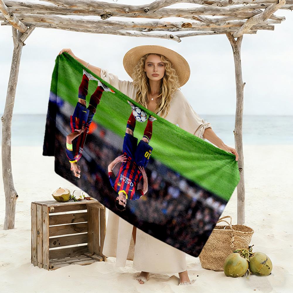 Brazilian Soccer Player Gesturing. Beach Towel Soft Durable Quick-Dry Comfortable Lightweight