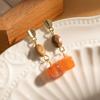 Early Autumn Retro High-End Earrings Women'S Amber Brown Stone Gold Metal Earrings Light Luxury Niche Design Earrings