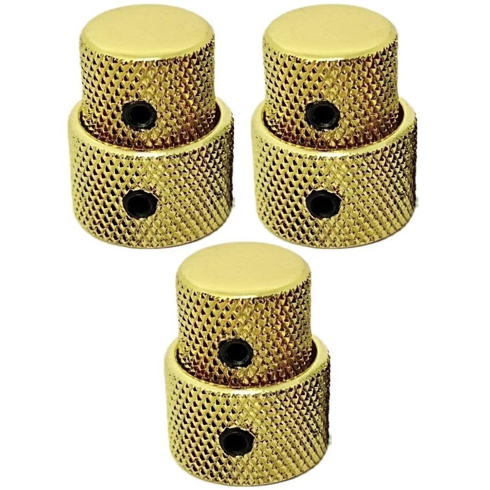 

3Pcs Double Layer Dual Concentric Stacked Control Knobs Guitar Metal Potentiometer Cap Guitar Parts Flat Gold