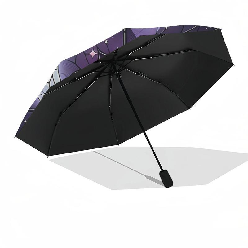 1pc Stained Glass Cat Moon Outdoor Umbrella - Automatic Opening/Closing, Portable Tri-Fold Design, 8-Rib Iron Frame, Festival Gift for Fans, Travelers