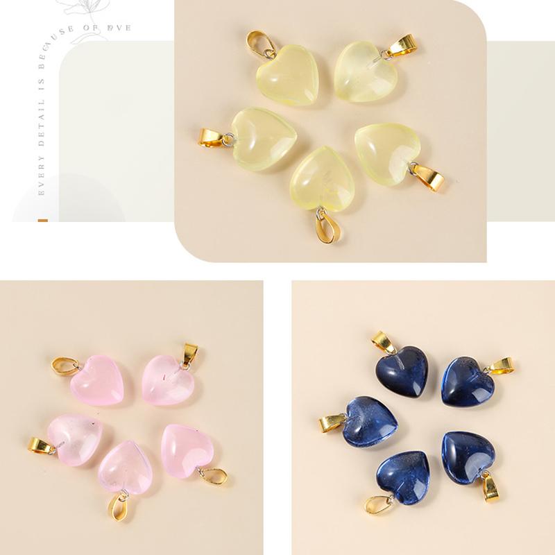 5Pcs/Lot Lampwork  Glass Love Heart Beads Charms Pendant Diy Handmade Jewelry Making Accessories