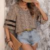 Blusas y camisas con cuello en V y mangas 1/2 con estampado de leopardo informal para verano y primavera para mujer