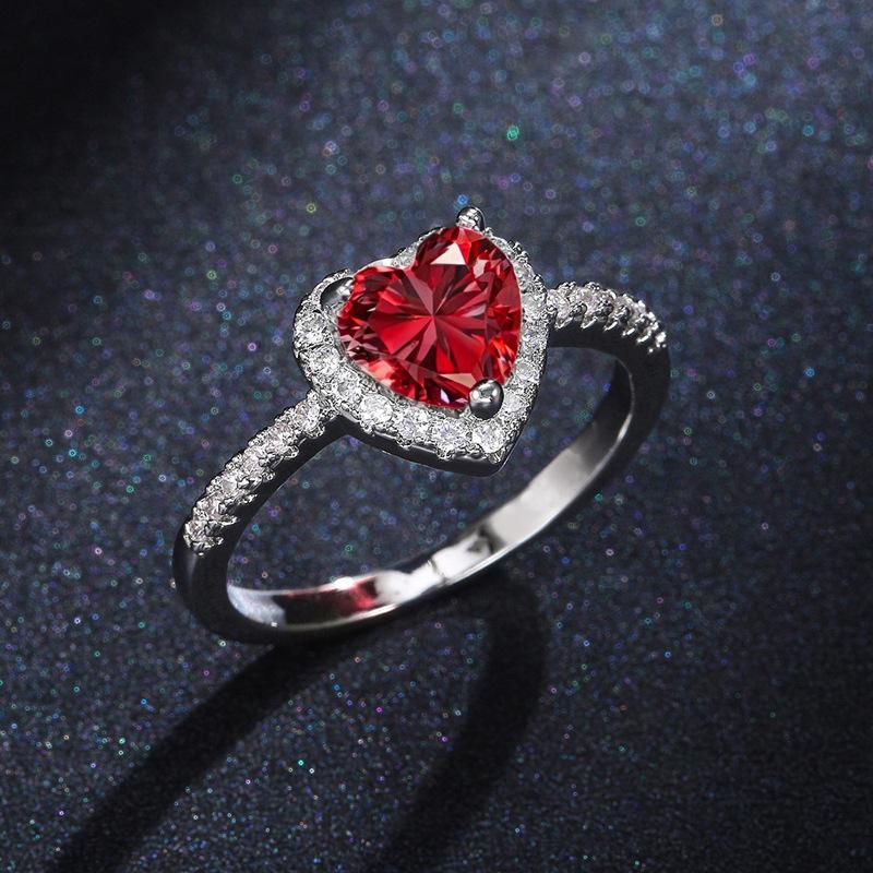 2026 Peach Heart Ring Ladies, Love Shaped Zircon Diamond Copper Silver Plated Fashion Jewelry