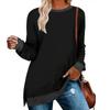 2026 New Long-Sleeve Round-Neck Color-Block Slit Top for Women, Loose Casual Pullover T-Shirt