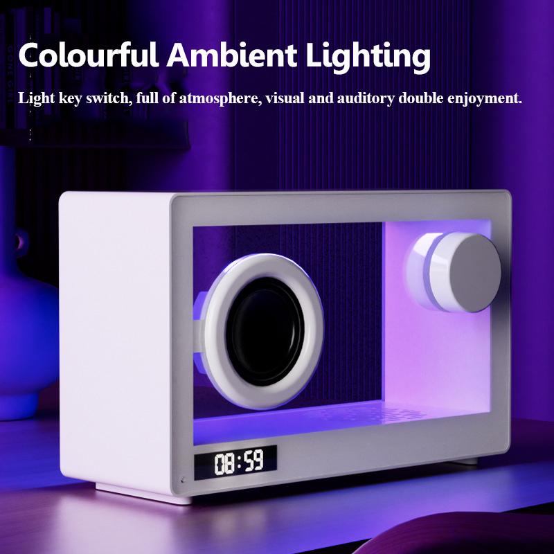 Portable Alarm Clock Bluetooth Speaker Vintage Hifi Soundbar Wireless Colorful Atmosphere Light with Mic Support TF Card Play