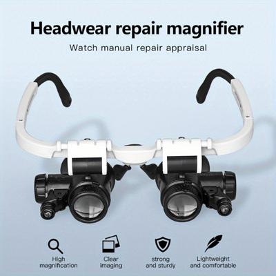 2LED Kopfmontierte Beleuchtung Mikroskop Kopfband Reparatur LED-Licht Lupe mit 8x 15x 23x Lupe