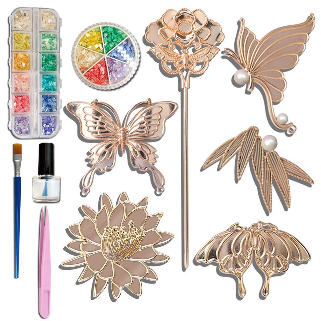 Handmade Mother-of-Pearl Brooch & Hairpin DIY Kit with Shell Fragments for Corsages & Gifts